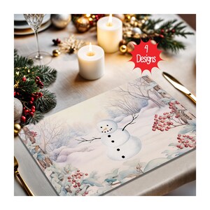 Snowman Winter Placemat: Christmas Table Setting, Non-Skid Backing