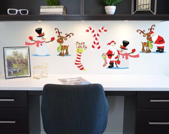Christmas Wall Decals: Santa, Snowman, Reindeer - Removable Holiday Decor