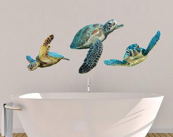 Sea Turtle Wall Decals: Coastal Bathroom Decor, Ocean Life Stickers