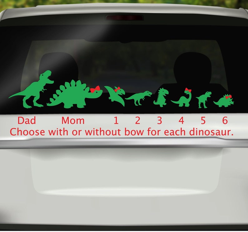 Dinosaur Family Car Window Vinyl Decals, Car Family Stickers, Dinosaur lovers birthday gift, Car Family Window Cling, Car Window Sticker image 1