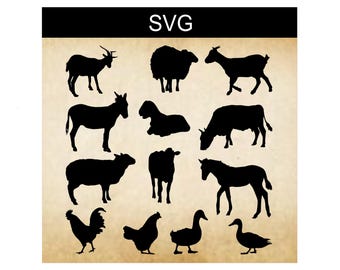 Farm Animal Silhouettes: SVG Vector Clipart Bundle (Digital Download)