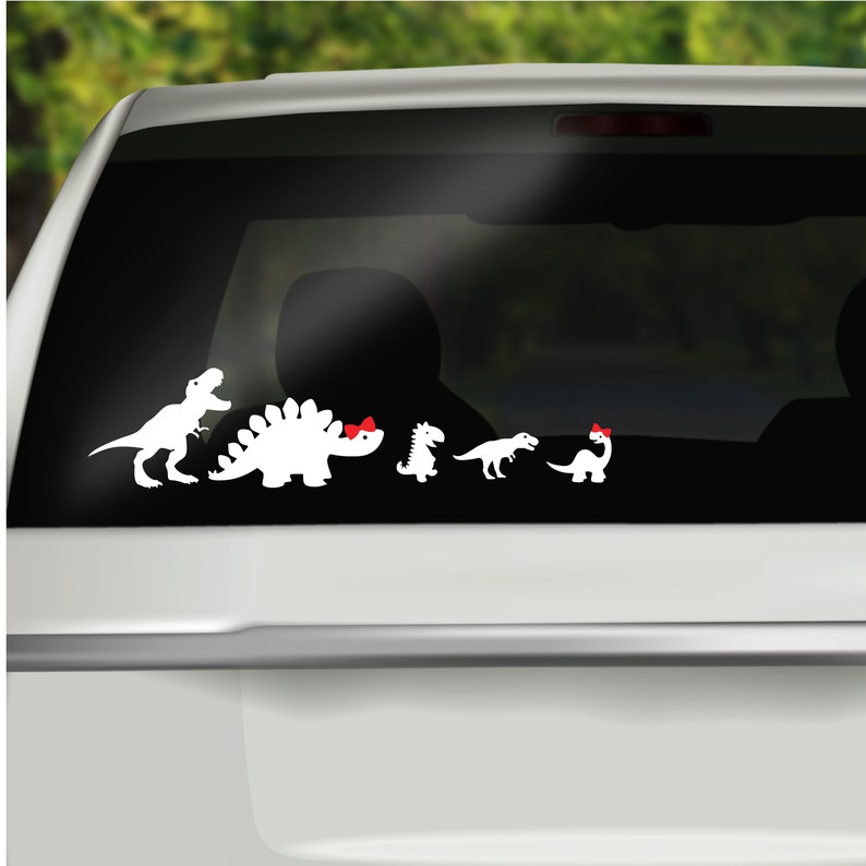 Dinosaur Family Car Window Vinyl Decals, Car Family Stickers, Dinosaur lovers birthday gift, Car Family Window Cling, Car Window Sticker image 2