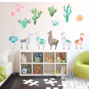 Watercolor Llama & Cactus Fabric Wall Decals: Nursery Decor