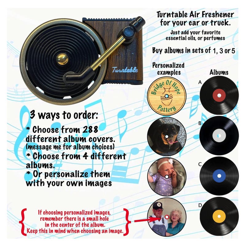 Custom Mini Record Player Car Air Freshener: Turntable Vent Clip, Essential Oil Diffuser image 2