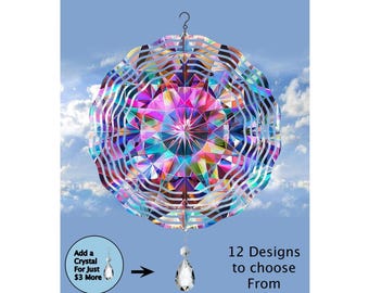 Kaleidoscope Wind Spinner: 10" Metal Garden Decor with Optional Crystal