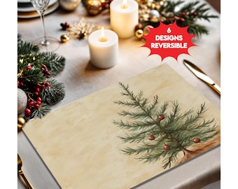 Reversible Christmas Placemat: Vintage Linen Holiday Table Decor