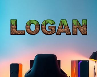 Custom Gaming Pixel Block Letters, Mine Game Style Name Decals, Gamers Wall Stickers