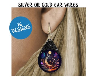 Celestial Teardrop Earrings: Double-Sided Moon & Sun Jewelry