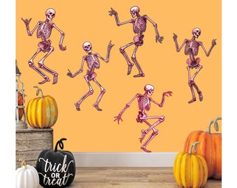 Dancing Skeleton Halloween Wall Decal: Spooky Removable Decor