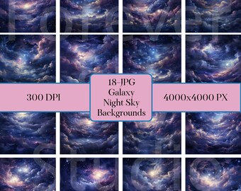 Digitalt papper med akvarellgalax: Kosmiska stjärnor i bakgrunden (digital nedladdning)