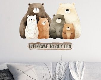 Custom Bear Family Wall Decals: Reusable Fabric Stickers, Personalized Home Decor
