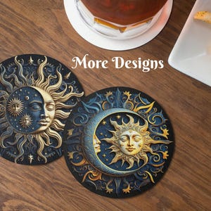 Celestial Neoprene Coasters (Set of 4): Sun, Moon & Stars