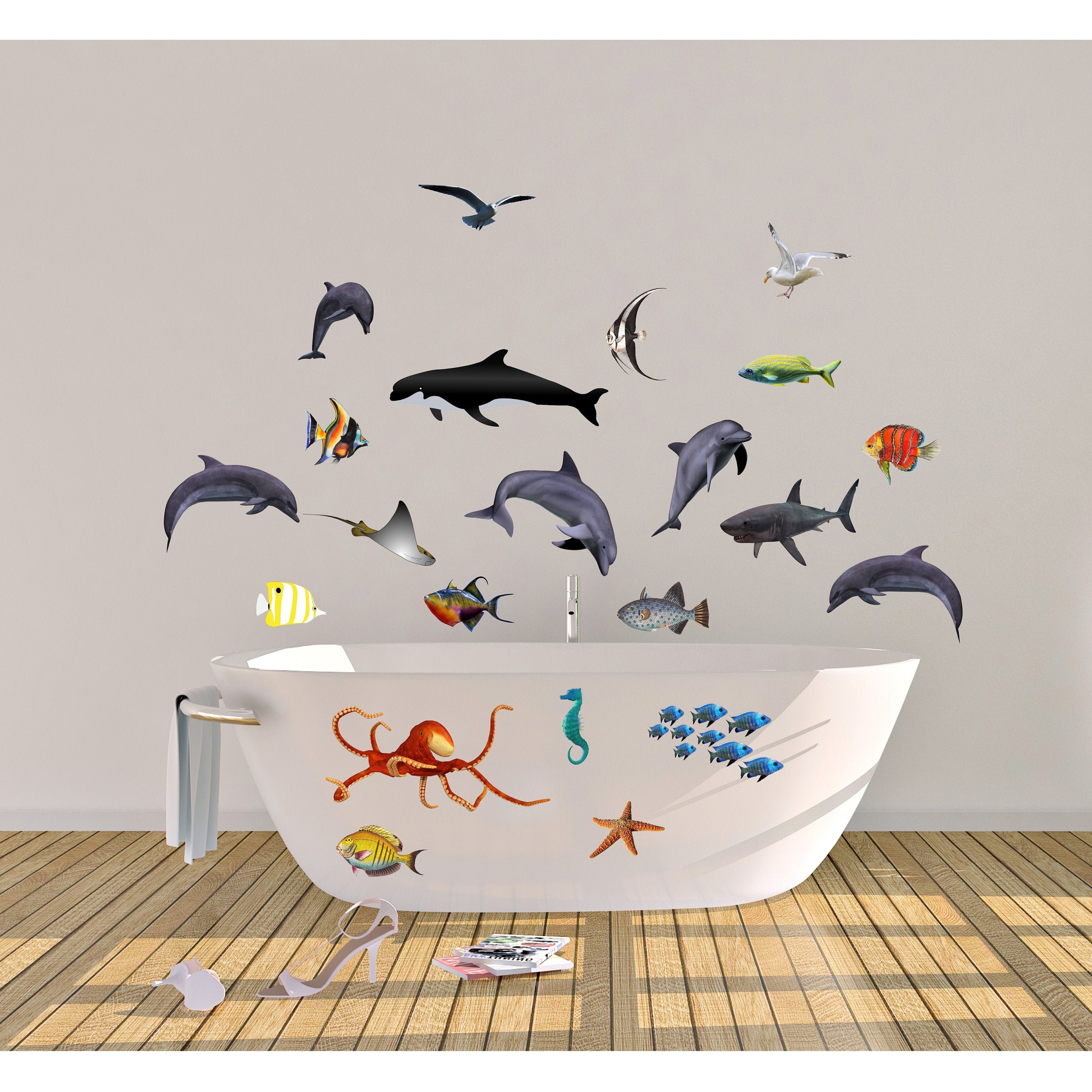 Sea Life Wall Decals Ocean Life Decals Tropical Wall Decor Etsy