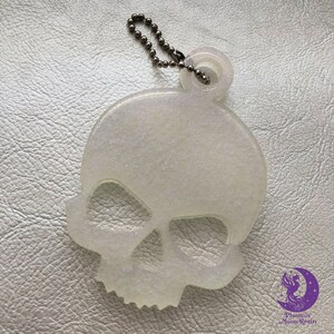 Pearlescent White with hints of purple Resin Skull Keychain