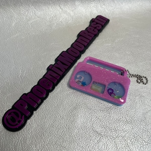 Pink & Blue Boombox Liquid Shaker Resin Keychain