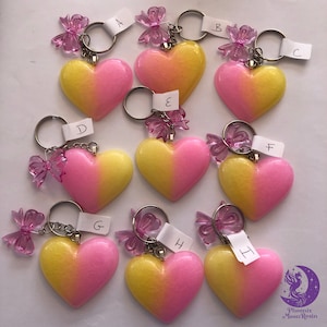Pink and Yellow Heart Resin Keychain