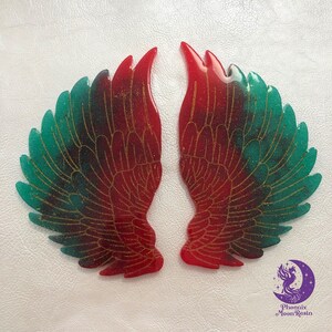 Red and Green with Gold Glitter Resin Wings Decor or Coasters