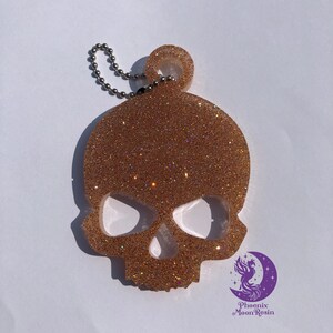 Gold Glittery Resin Skull Keychain