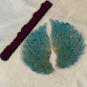 Turquoise and Gold Chunky Glitter Resin Wings Decor or Coasters