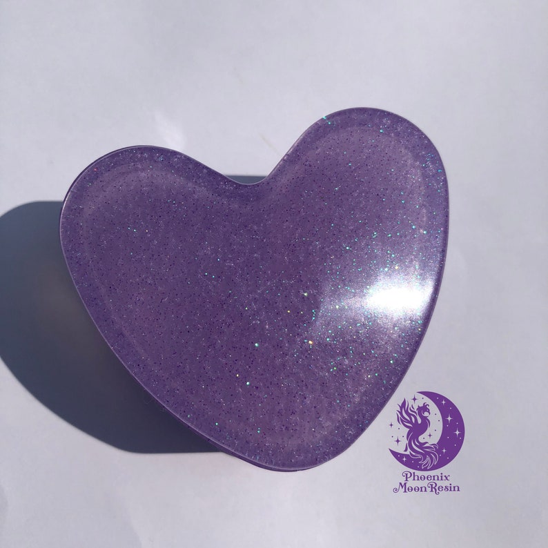 Small Lavender Glittery Heart shaped Resin Trinket Box with lid