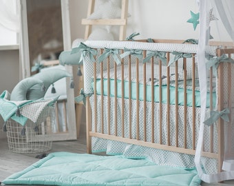 Crib Rail Cover Teething Guard White Mint Custom Size Rail Etsy