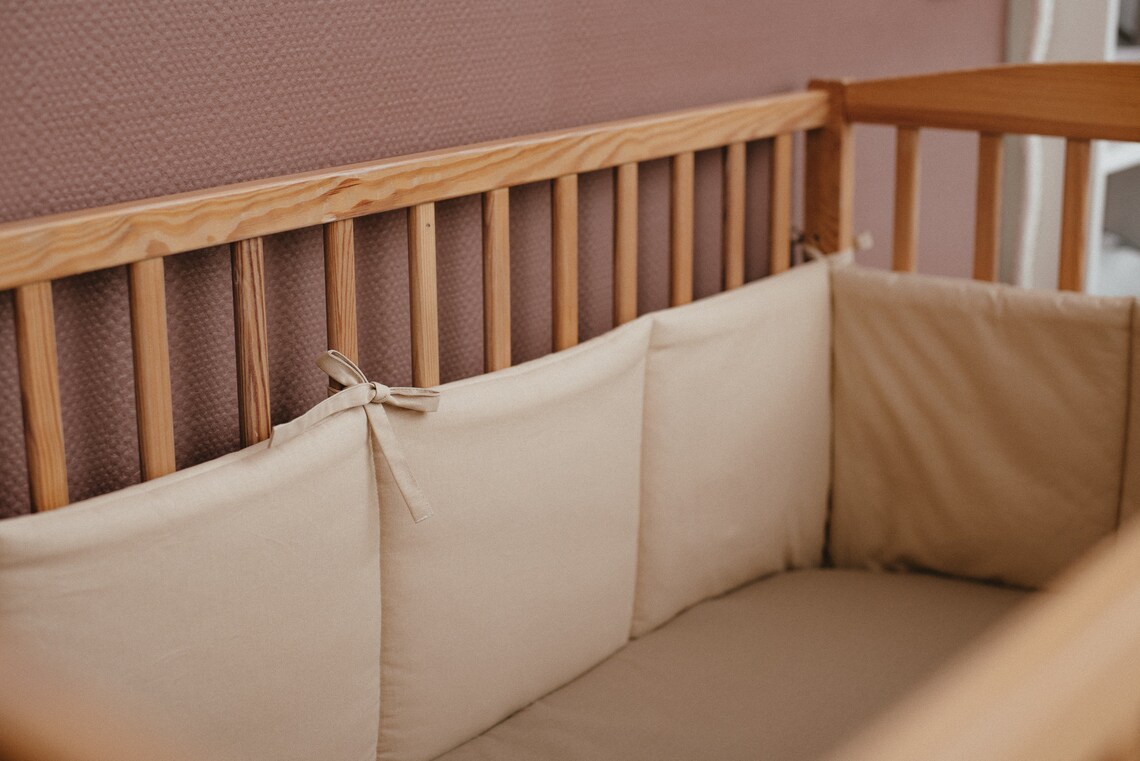 Beige bumper pad for crib neutral baby cot bumper with ties Etsy