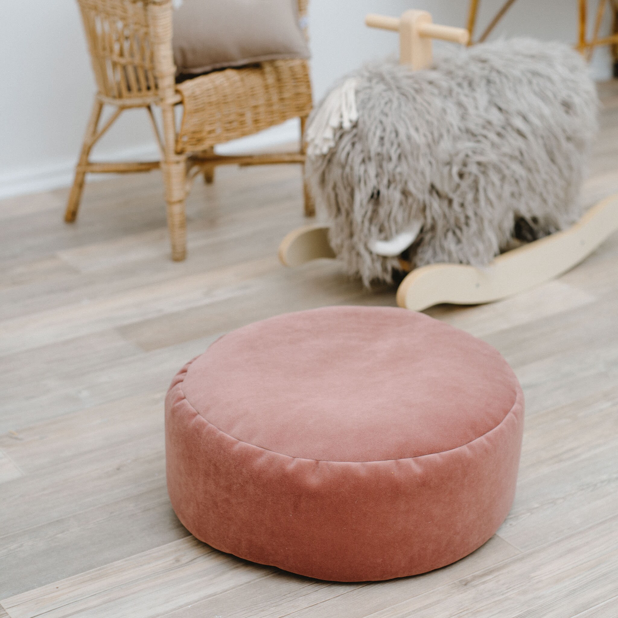 Pink Small Velvet Round Bean Bag Chair Toddler Nursery Floor Etsy