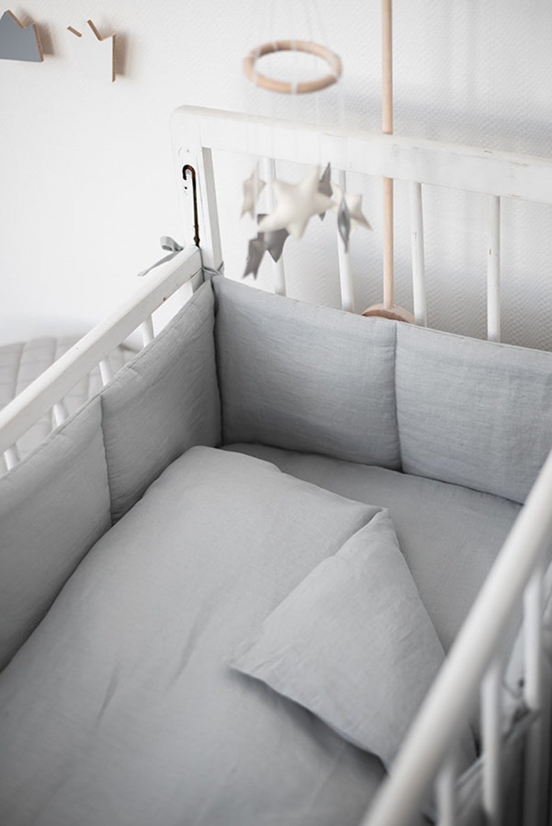 Gray Linen flax Crib Bumpers 4 Side Soft Cot Bumper Etsy