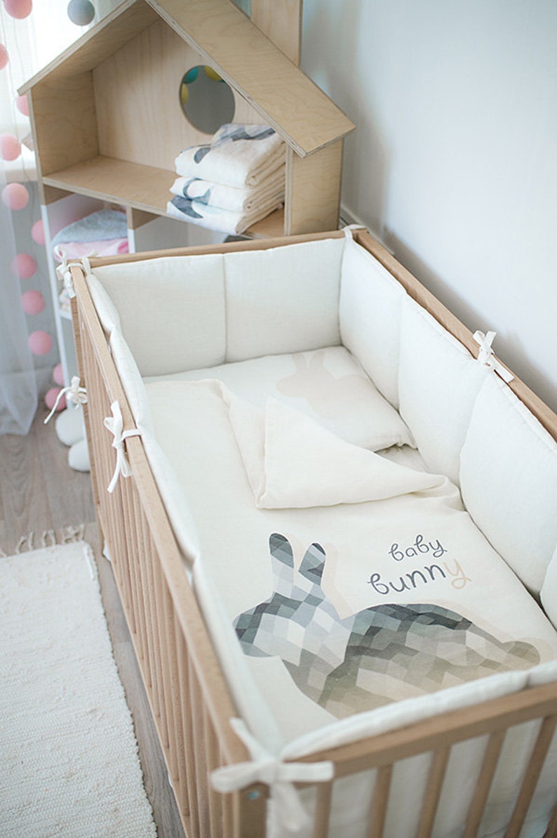 Bunny Bedding Set Linen Nursery Crib Image 0