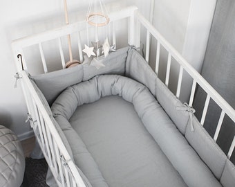 PADDED BUMPER TO FIT BABY COT BED ALL ROUND COTTON 420cm Ballerina Grey