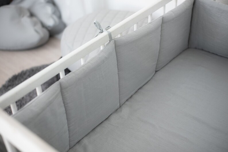Gray Linen crib bumpers 4 side soft cot bumper bumper with Etsy