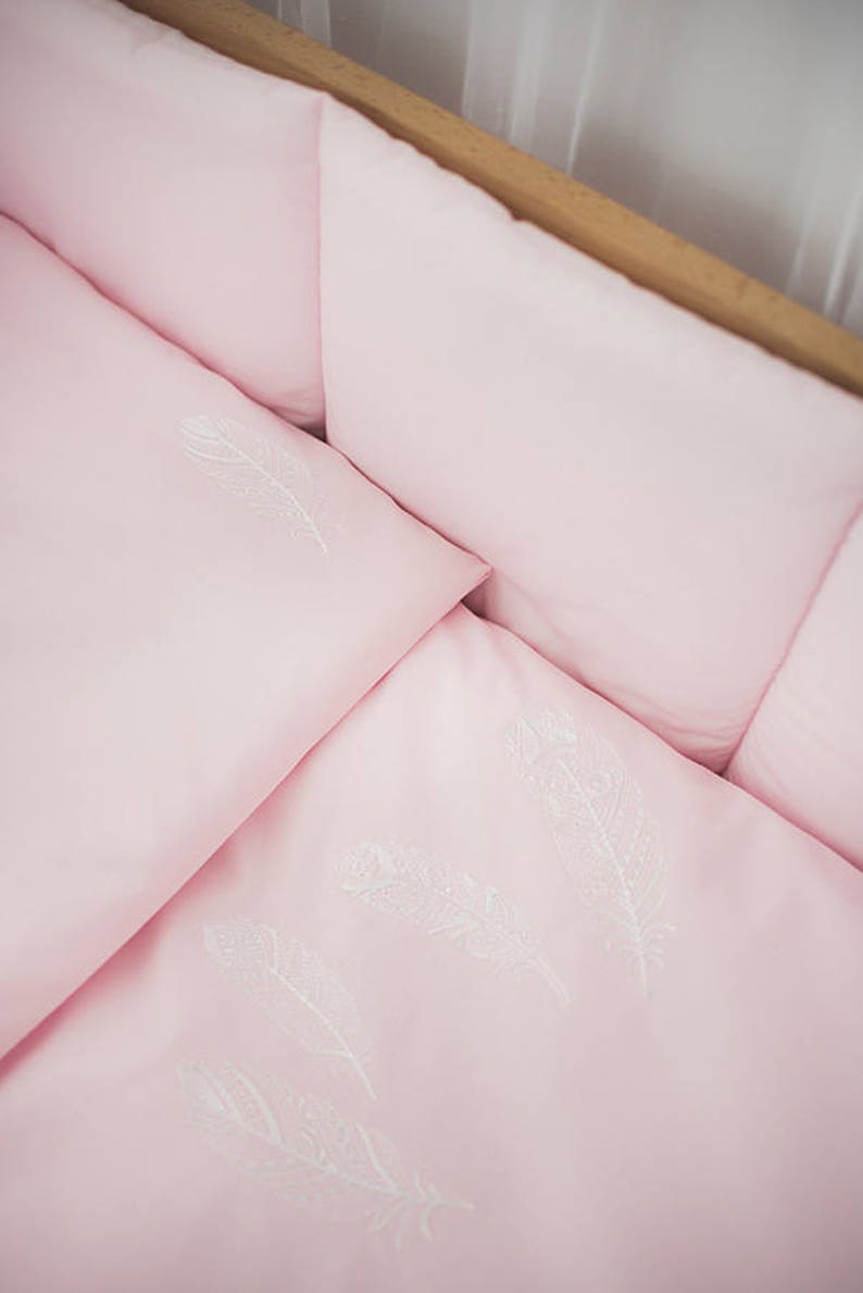 Pink baby girl crib bedding embroidered feather bedding Etsy