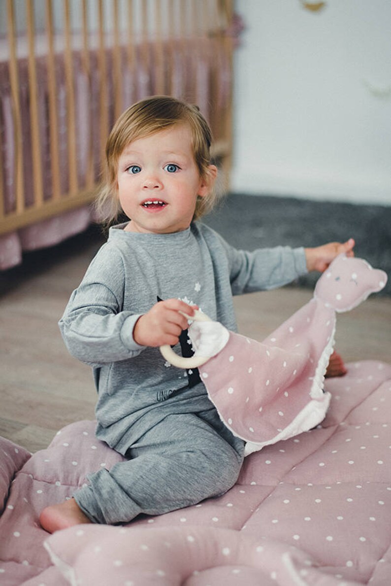 BLUE Linen Baby Lovie Teddy Bear Lovie Blanket for Baby Etsy