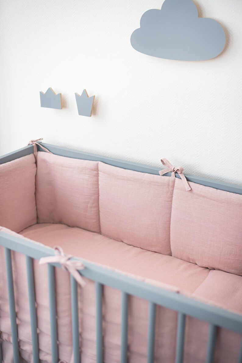 Pink Linenflax crib bumpers cot bumper 4 side soft Etsy