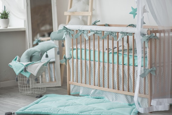 Mint baby crib bedding set baby boy girl nursery cot