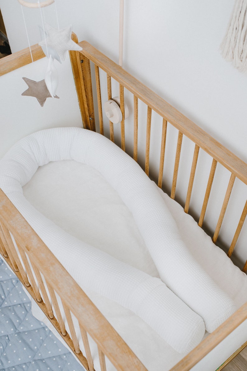 White neutral baby crib snake bumper pillow bumper pad for Etsy