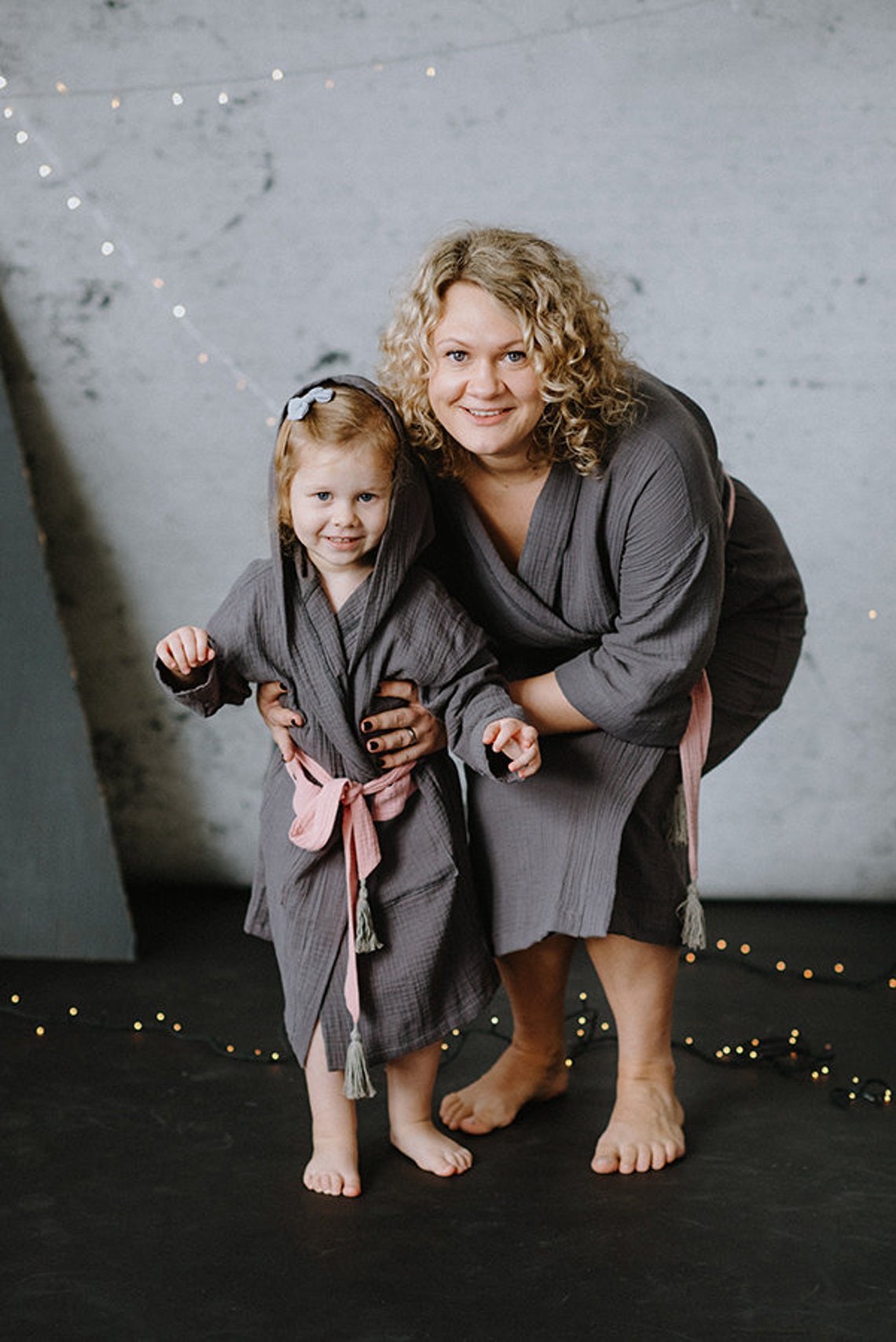 MOM and CHILD Bathrobe Set Dark Grey Robes Set for Mother Etsy