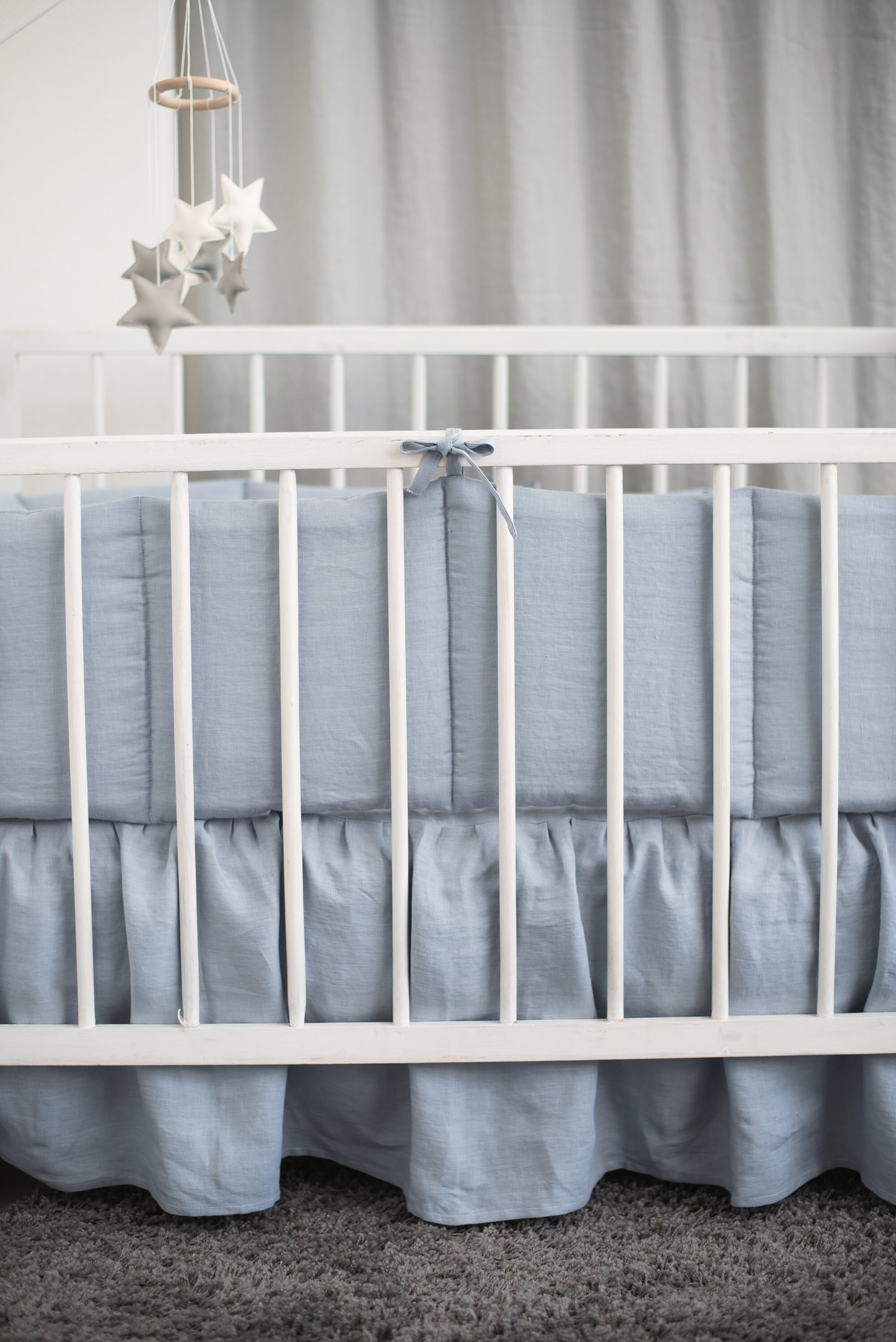 light blue crib skirt