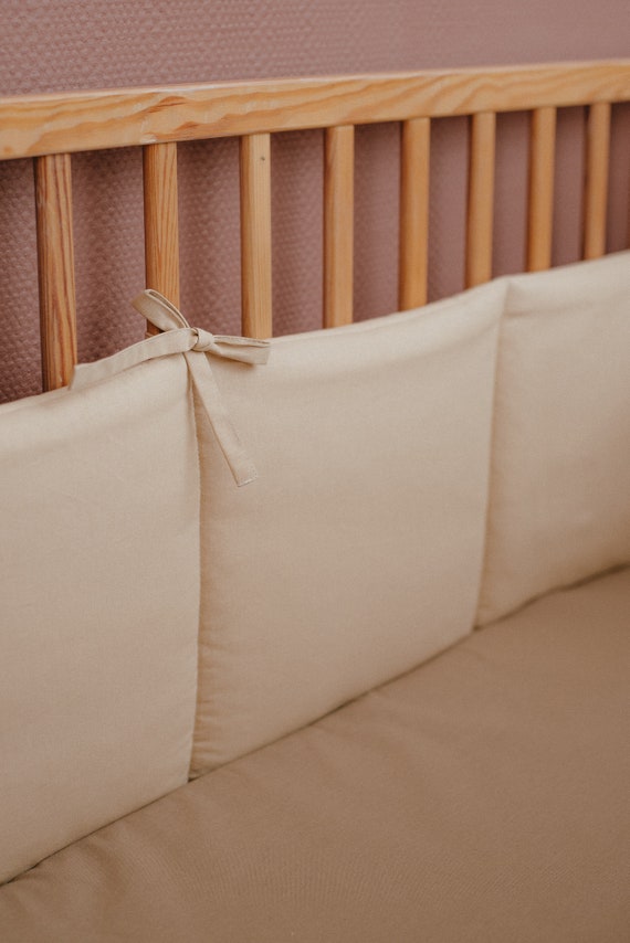 Beige Bumper Pad for Crib Neutral Baby Cot Bumper With Ties Etsy