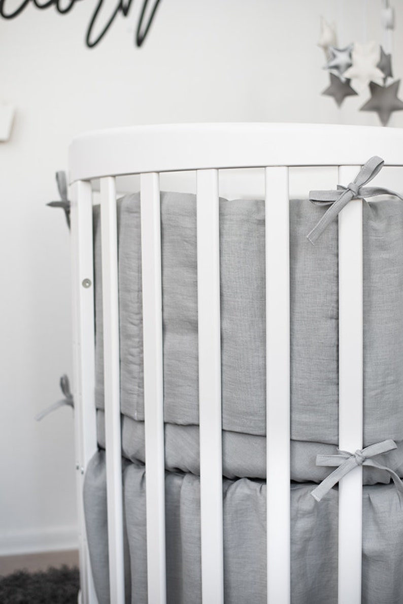 Gray Linen flax Crib Bumpers 4 Side Soft Cot Bumper Etsy