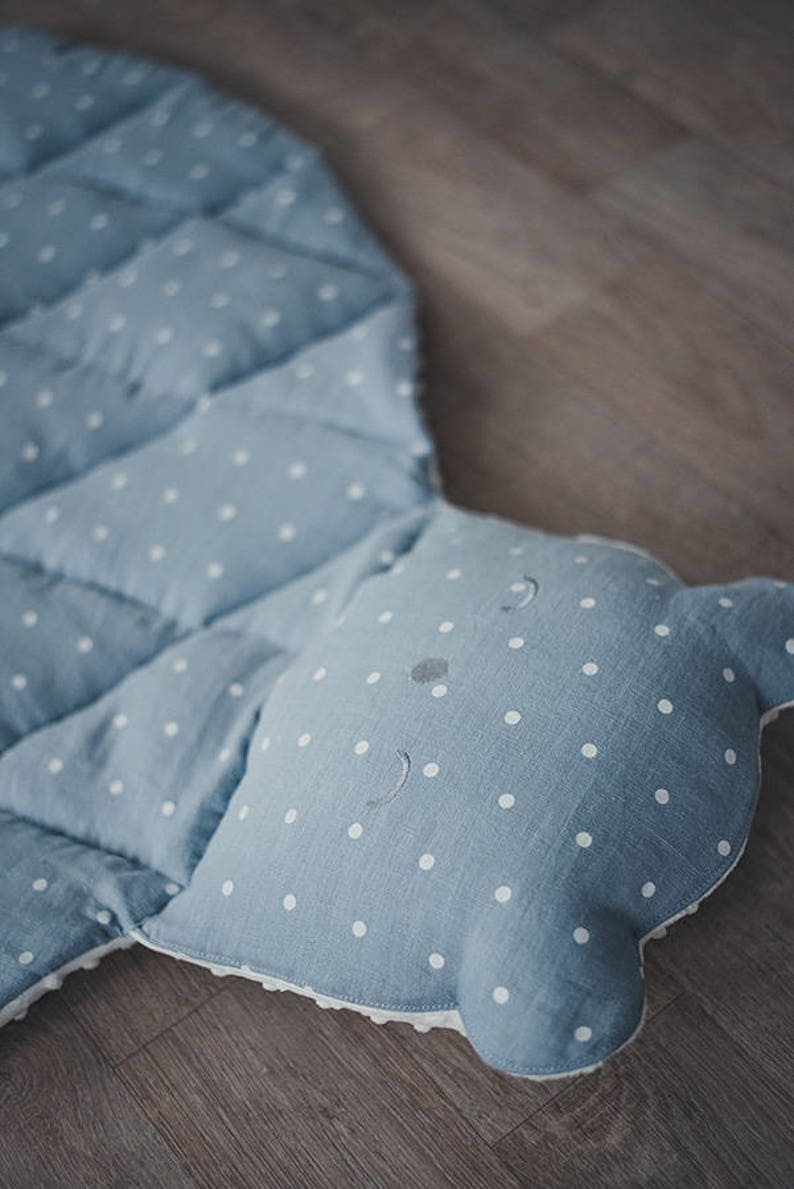 Padded baby play mat with teddy bear pillow from linen flax Etsy