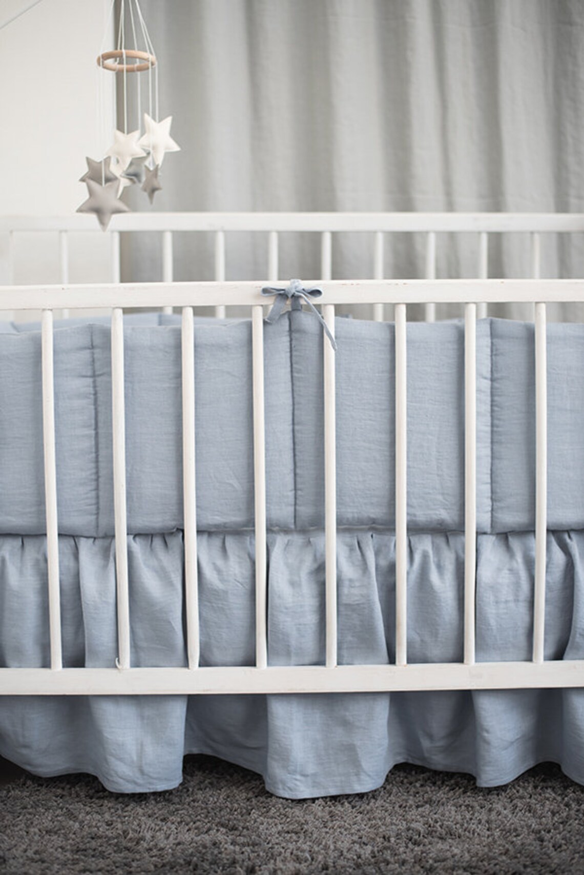 Blue Linen flax Crib Bumper Pad 4 Side Soft Cot Bumper Etsy