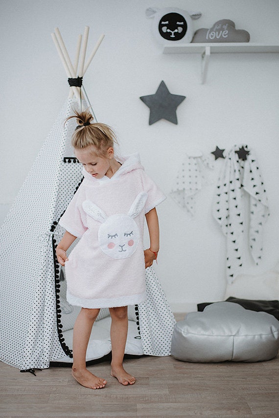 Bebe Tout Petit Poncho De Plage Pink Fille Lapin Poche A Etsy France