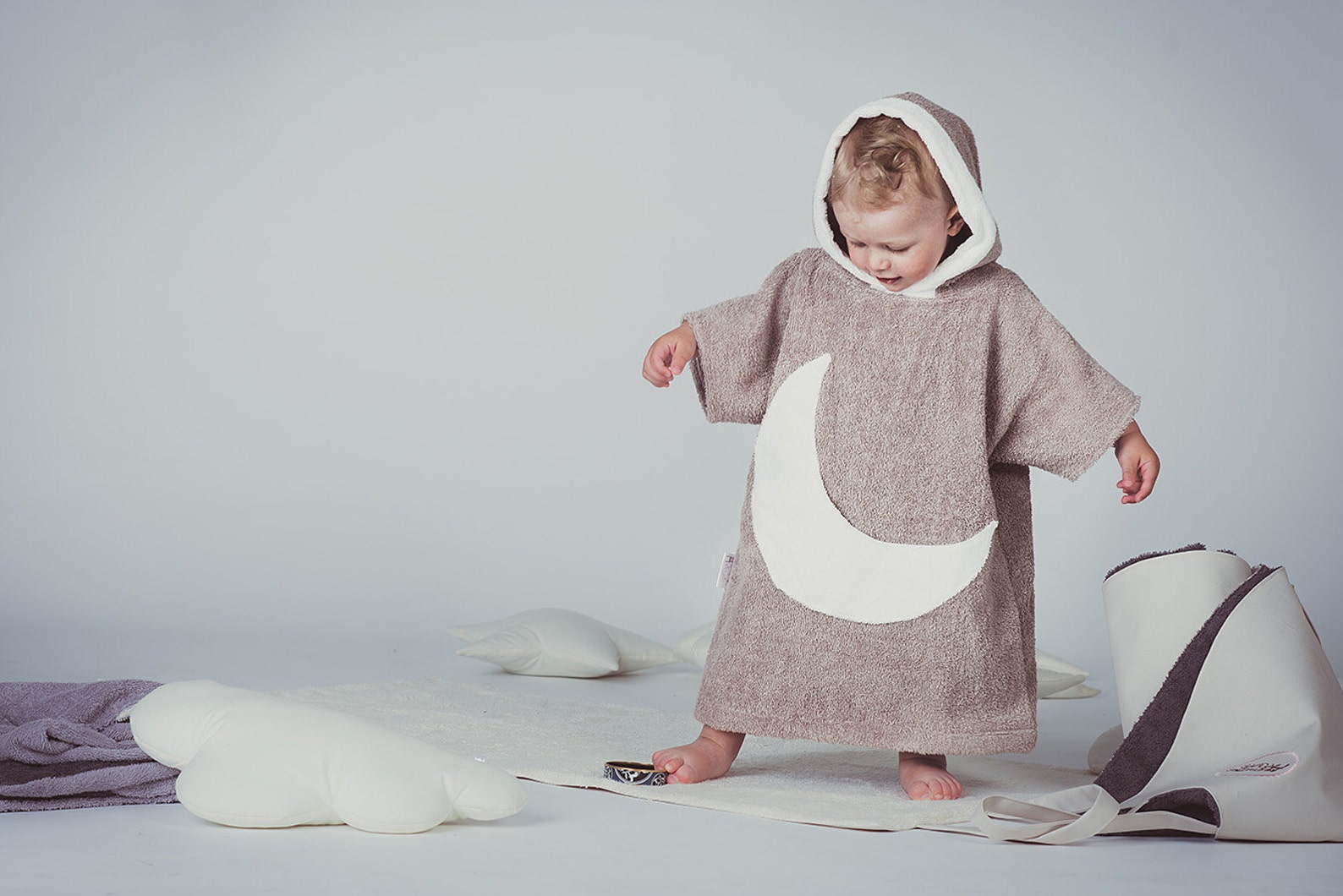 Kids beach cover up Moon pocket Brown white Toddler bathrobe Etsy