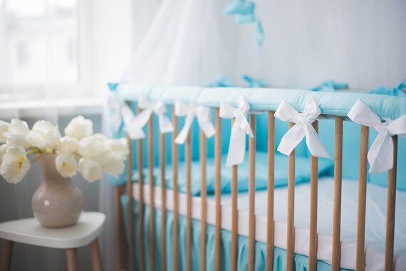 Crib Rail Cover Boy White Blue Teething Guard Crib Teething Etsy