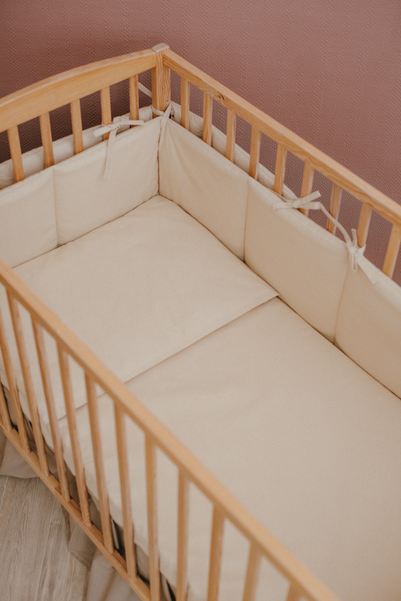 Beige bumper pad for crib neutral baby cot bumper with ties Etsy