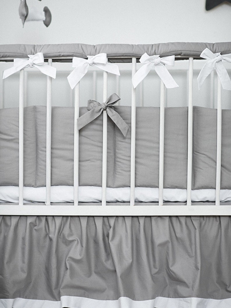 Grey Baby Nursery Crib Bumpers With Bows Neutral Crib Guard Etsy