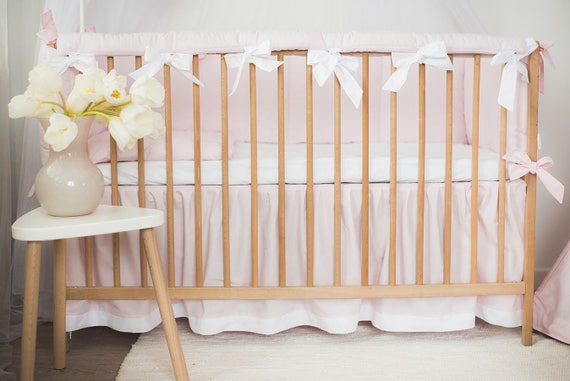 Crib Skirt White Pink Baby Cot Crib Skirt Etsy