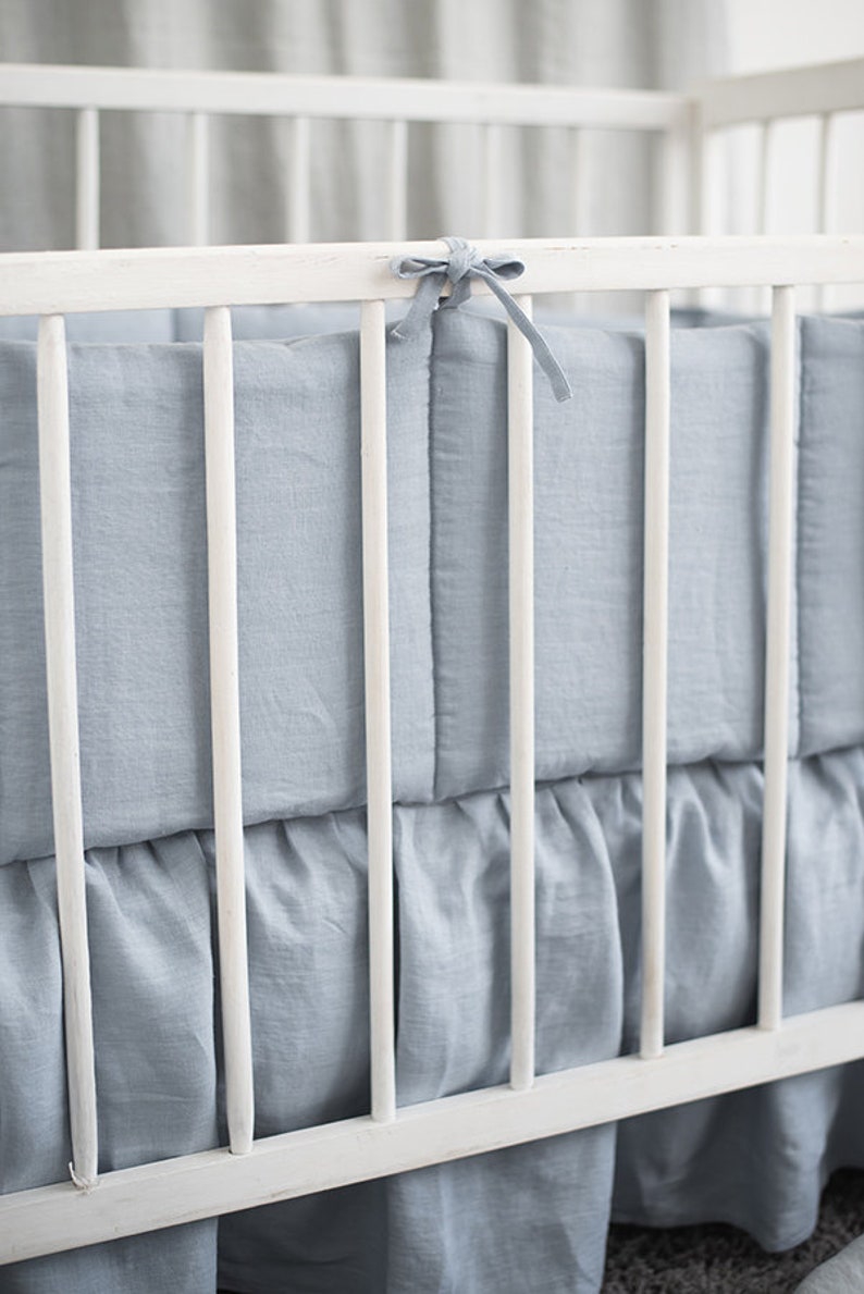 Blue Linen flax Crib Bumper Pad 4 Side Soft Cot Bumper Etsy
