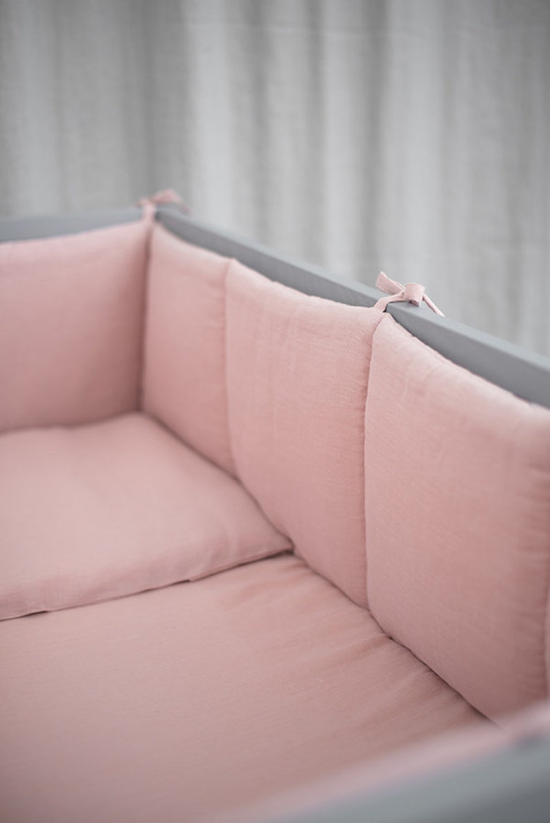 Pink Linenflax crib bumpers cot bumper 4 side soft Etsy